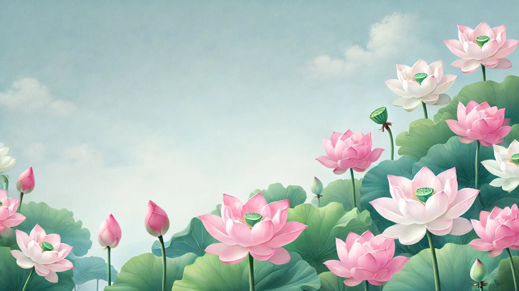 Background hoa sen với lá xanh mướt