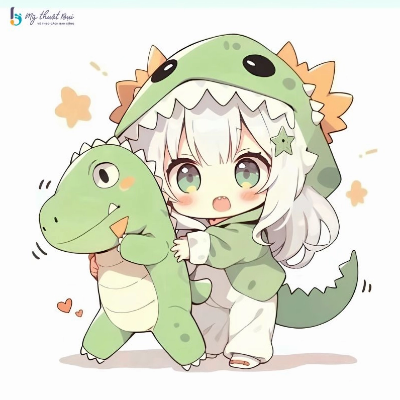 Chibi nữ dễ thương với mái tóc xoăn nhẹ và trang phục đơn giản, phù hợp làm hình nền điện thoại