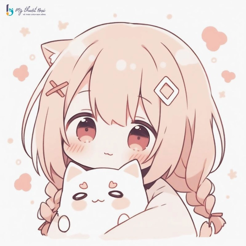 Hình ảnh chibi nữ cute với mái tóc tím nổi bật và nụ cười rạng rỡ, tạo điểm nhấn tươi sáng cho màn hình