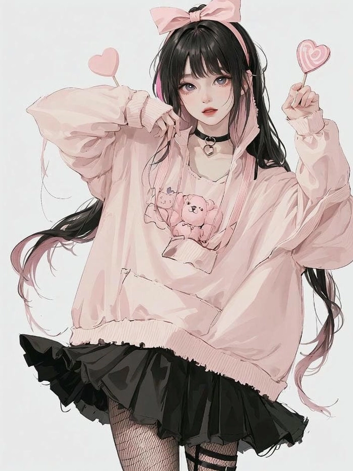Ảnh anime gái xinh mặc váy ngắn đen mang phong cách cá tính và bí ẩn.