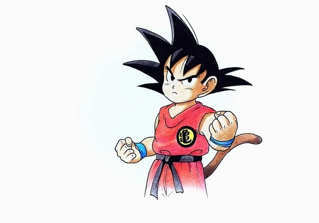 Ảnh nền Goku phiên bản chibi hài hước đang tô màu