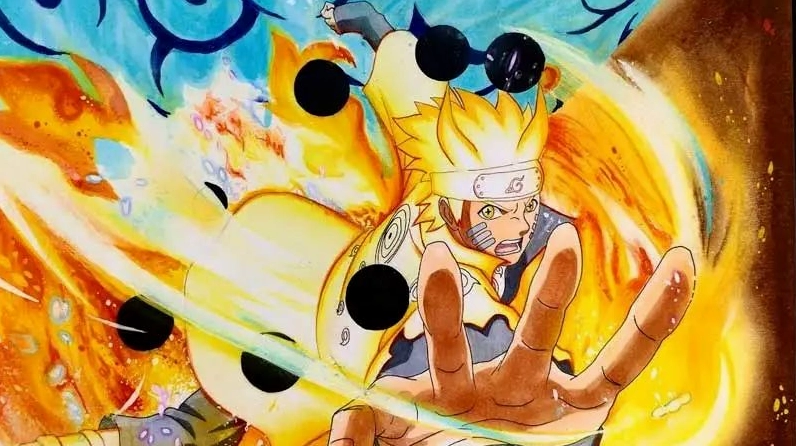 Ảnh nền Naruto khi đã trở thành Hokage Đệ Thất, đứng trên đỉnh văn phòng và nhìn ra làng Lá.