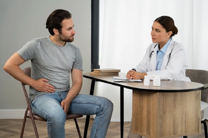 Bác sĩ đang tư vấn cho bệnh nhân nam lớn tuổi về các phương pháp điều trị ung thư tuyến tiền liệt.