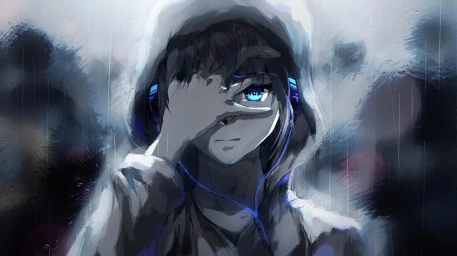Background anime 3D cận cảnh gương mặt nhân vật nữ với đôi mắt xanh biếc đầy cuốn hút