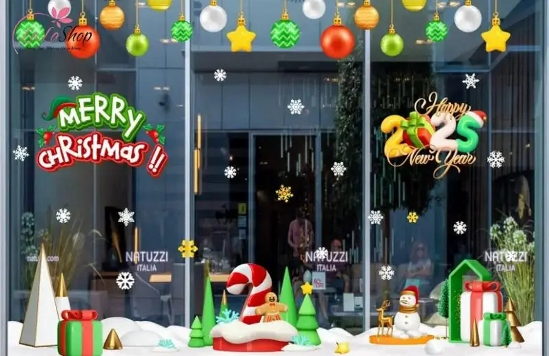 Decal dán kính trang trí Noel với nhiều hình ảnh ngộ nghĩnh