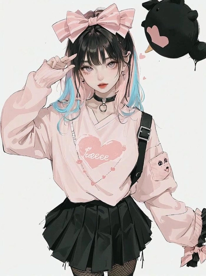 Hình nền anime một cô gái xinh xắn dễ thương trong bộ váy ngắn màu xanh.