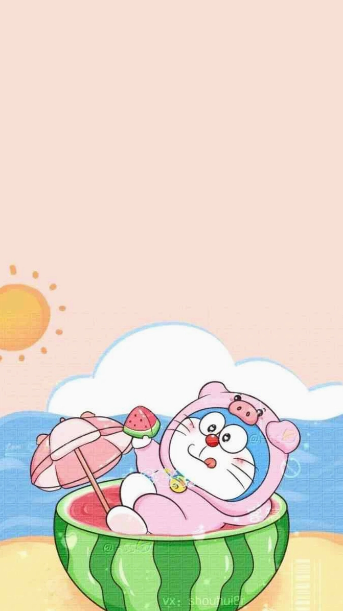 Hình nền Doraemon đang thưởng thức món bánh rán phô mai que yêu thích