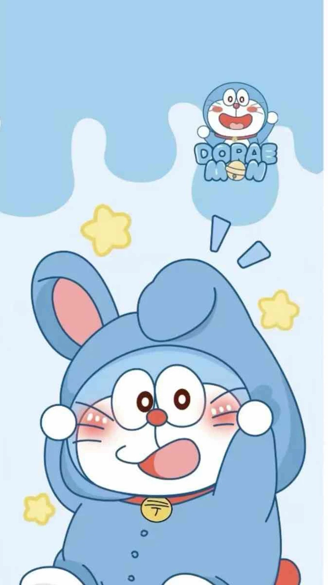 Hình nền Doraemon phong cách chibi dễ thương đang vẫy tay chào