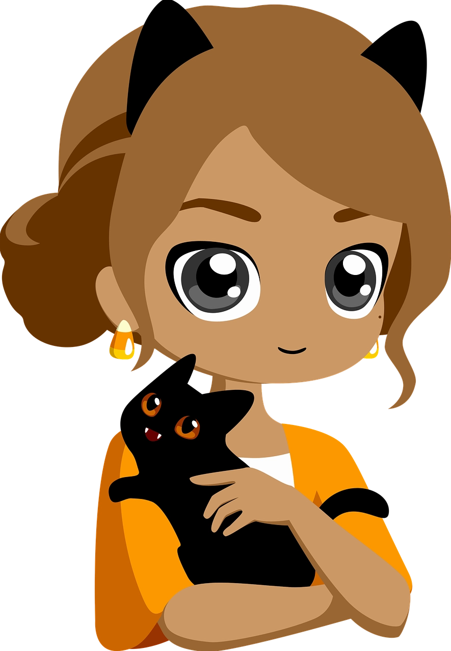 Hình nền máy tính chibi cô gái và chú mèo cưng