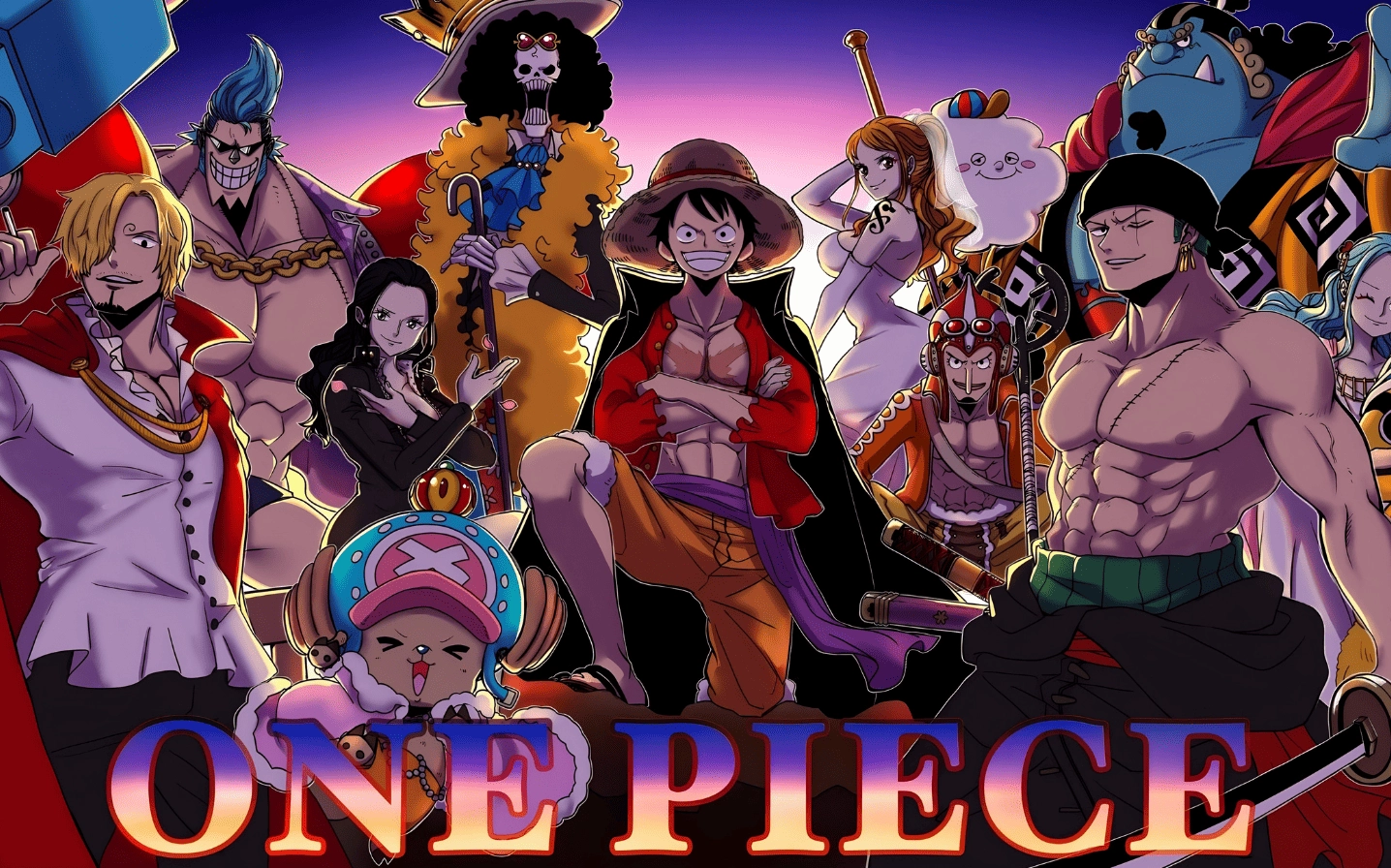 Hình nền One Piece 4K cho máy tính thể hiện cảnh băng Mũ Rơm trên tàu Thousand Sunny.