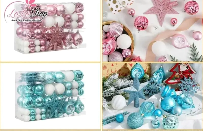 Những quả châu Noel với màu sắc đa dạng, lấp lánh trên cành thông