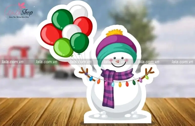 Standee hình ông già Noel và người tuyết ngộ nghĩnh
