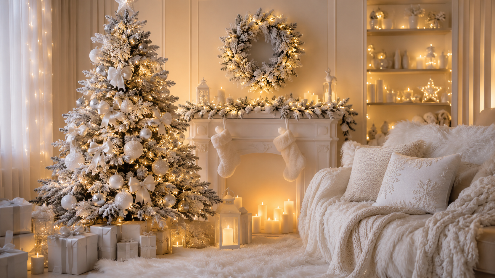 Trang trí noel tông màu trắng