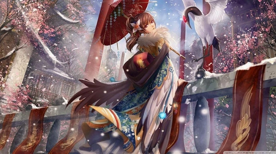 Wallpaper anime 3D nữ chiến binh với bộ giáp công nghệ cao trong bối cảnh thành phố tương lai