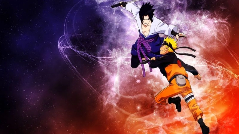 Wallpaper Sasuke Uchiha với đôi mắt Sharingan và Mangekyou Sharingan đầy bí ẩn và sức mạnh.